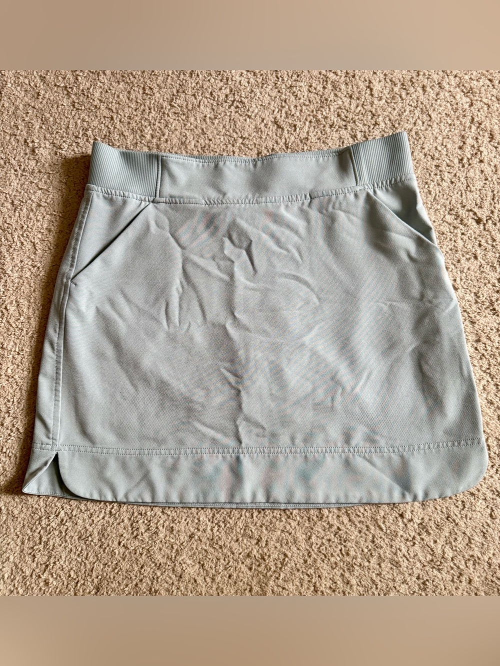 Light Blue Women's Mini Skirt with Elastic Waistband - Picture 2 of 4